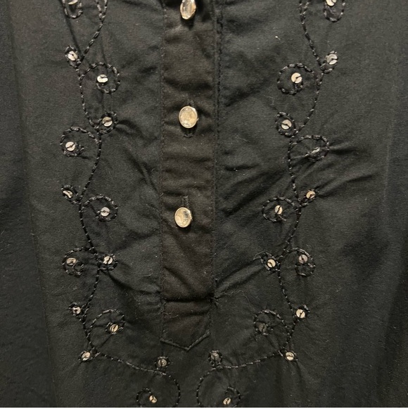 ALC Woman Black 1/4 Button Down 3/4 Sleeve Pullover Lightweight 100% Cotton - Picture 5 of 10